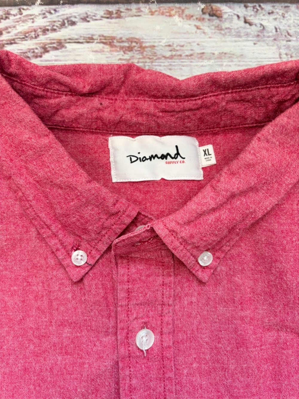 Diamond Short-Sleeve Button-Down Shirt - Red 100% Cotton - Picture 3 of 6